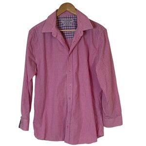 Nick Graham Everywhere Mens Pink White Gingham Check Button Down Shirt‎ Size L